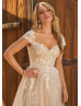 Cap Sleeves Lace Tulle V Back Stunning Wedding Dress